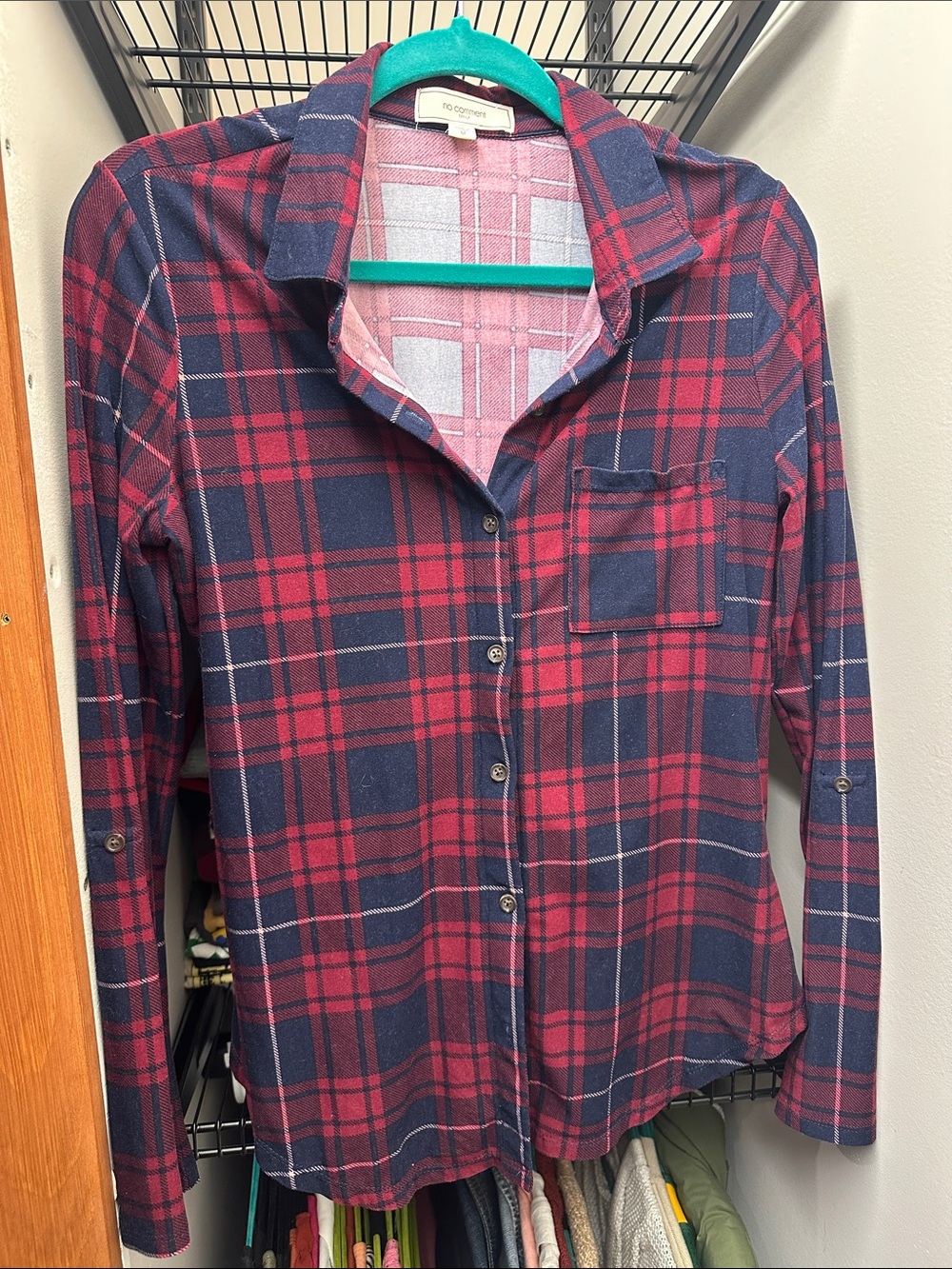 Cozy Plaid Button-Up Shirt in Maroon & Navy